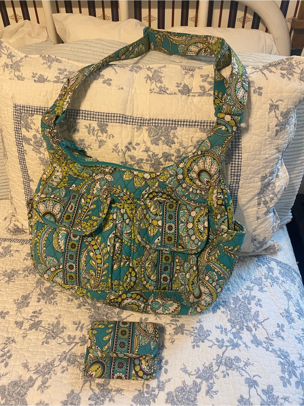 Vera Bradley Vintage Peacock Cargo Sling Bag and Matching Wallet